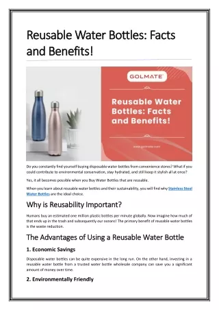 Reusable Water Bottles: Facts and Benefits!