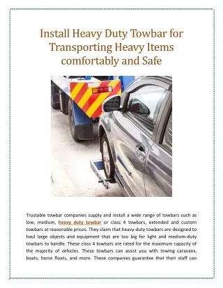 Install Heavy Duty Towbar for Transporting Heavy Items comfortably and Safe