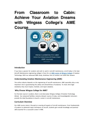 From Classroom to Cabin Achieve Your Aviation Dreams with Wingsss College's AME Course