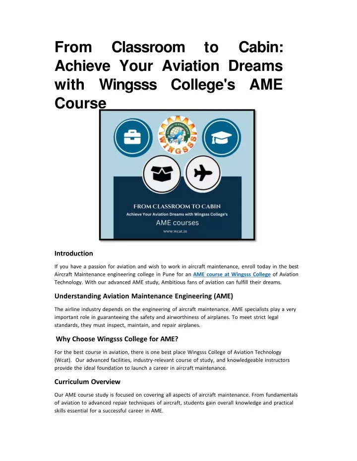 from classroom to cabin achieve your aviation dreams with wingsss college s ame course