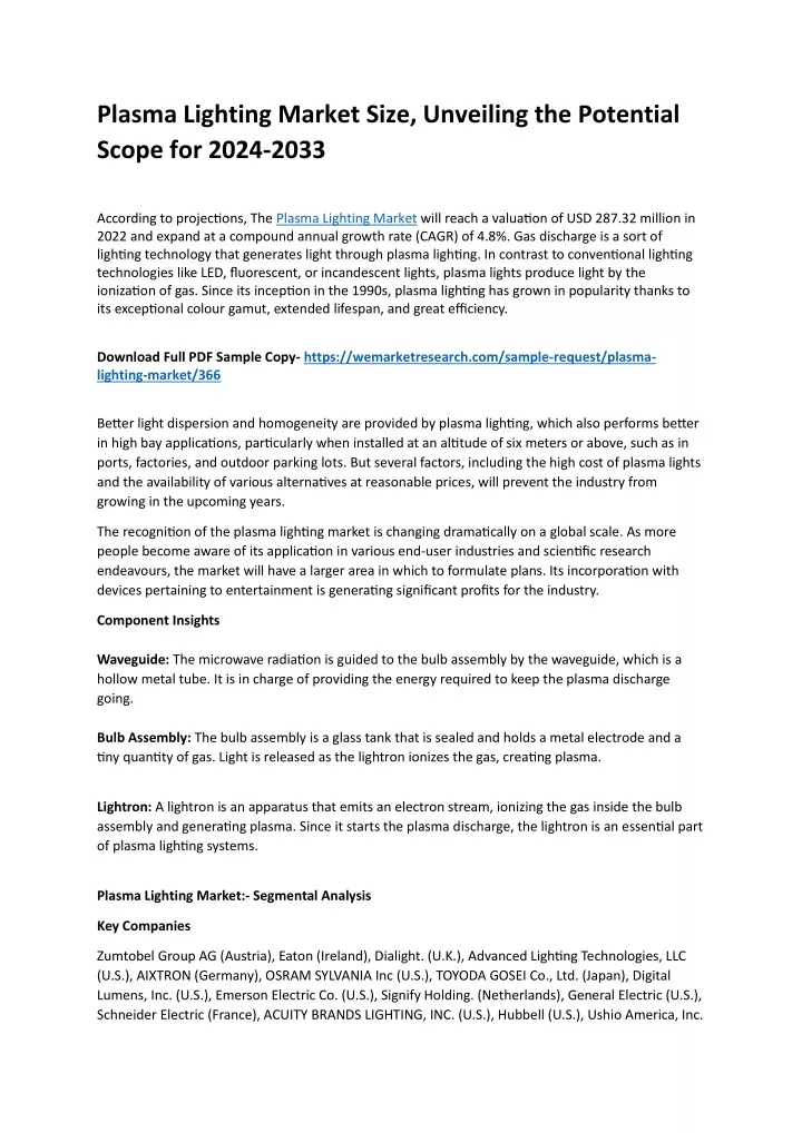 plasma lighting market size unveiling