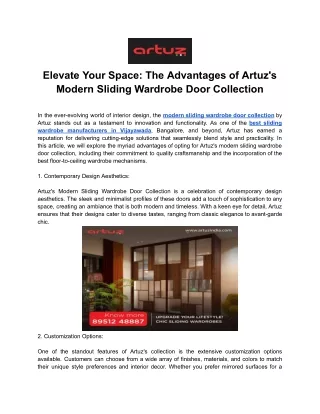 Elevate Your Space - Advantages of Artuz's Modern Sliding Wardrobe Door Collection
