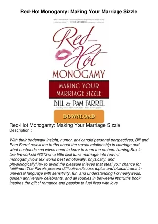 PDF_⚡ Red-Hot Monogamy: Making Your Marriage Sizzle
