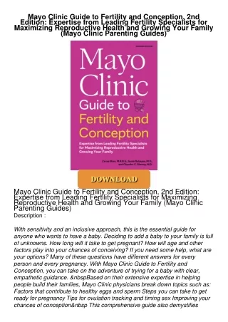 READ⚡[PDF]✔ Mayo Clinic Guide to Fertility and Conception, 2nd Edition: Expertise from