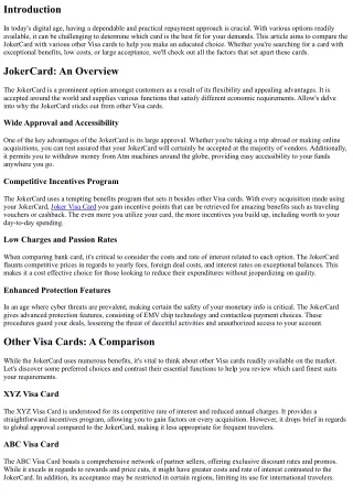 JokerCard vs Other Visa Cards: Which One Should You Select?