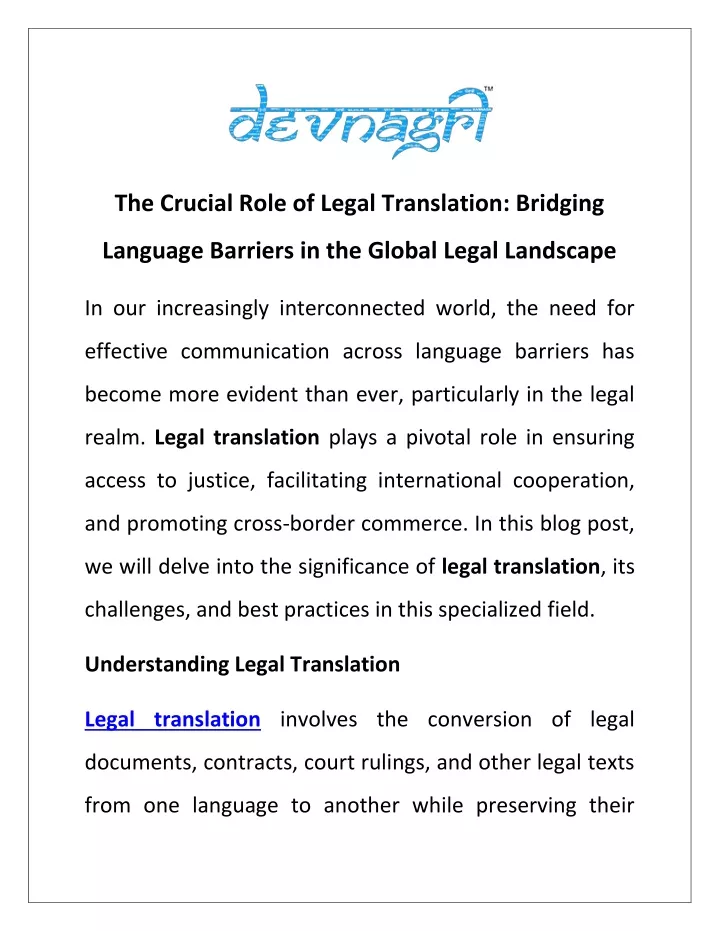 PPT - The Crucial Role of Legal Translation- Bridging Language Barriers in the Global Legal 