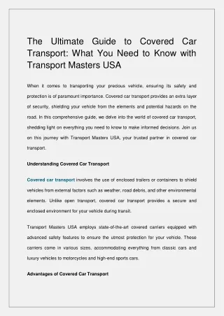 The Ultimate Guide to Covered Car Transport