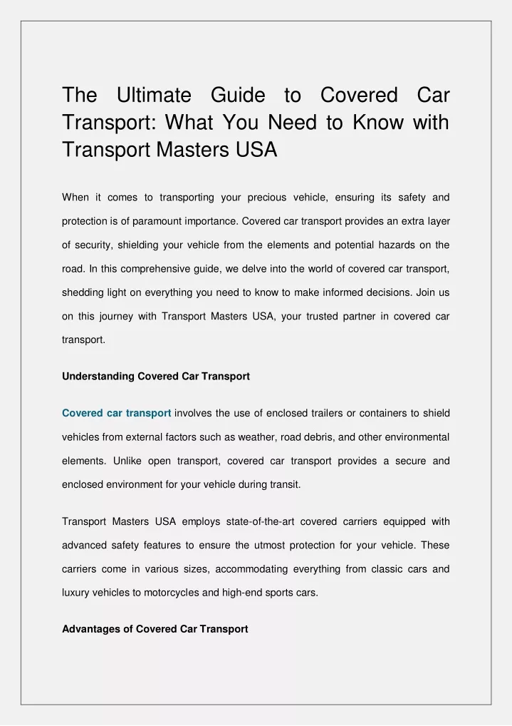 the ultimate guide to covered car transport what