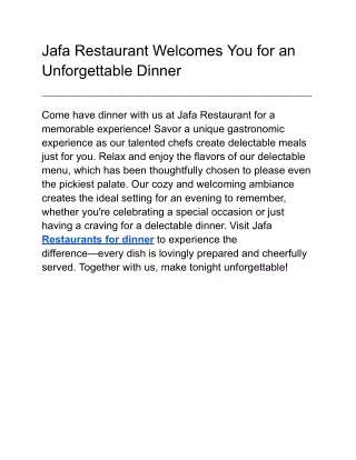Jafa Restaurant Welcomes You for an Unforgettable Dinner
