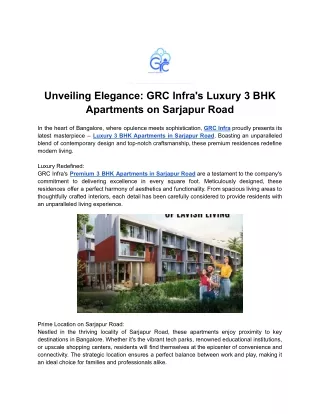 Unveiling Elegance - GRC Infra's Luxury 3 BHK Apartments on Sarjapur Road