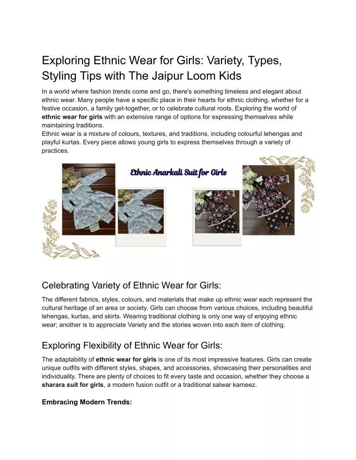 exploring ethnic wear for girls variety types