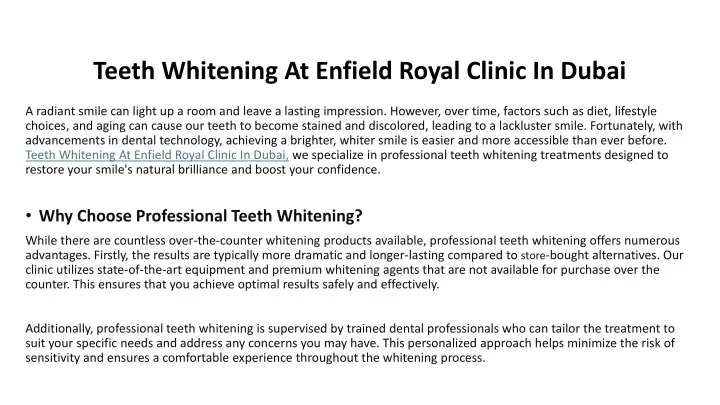 teeth whitening at enfield royal clinic in dubai
