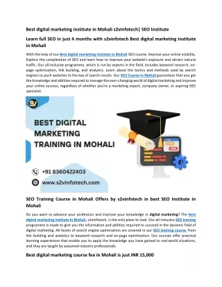 Best digital marketing institute in Mohali SEO course