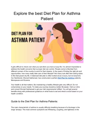 Explore the best Diet Plan for Asthma Patient