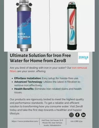 Ultimate Solution for Iron Free Water for Home from ZeroB