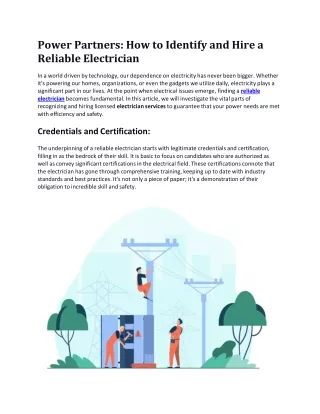 Power Partners How to Identify and Hire a Reliable Electrician