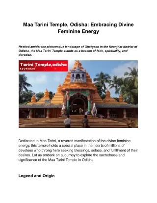 Maa Tarini Temple, Odisha: Embracing Divine Feminine EnergyUntitled document