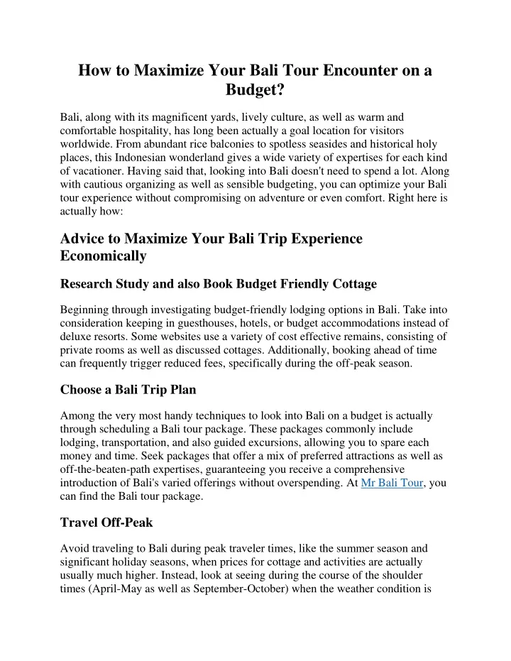 how to maximize your bali tour encounter