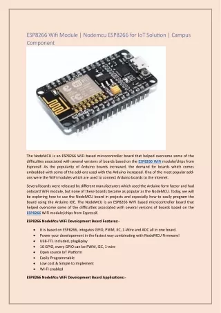 ESP8266 Wifi Module | Nodemcu ESP8266 for IoT Solution | Campus Component