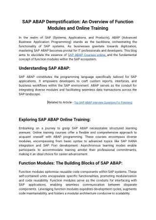 SAP ABAP Demystification_ An Overview of Function Modules and Online Training