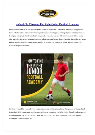 A Guide to Choosing the Right Junior Football Academy