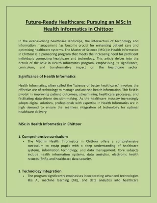Future-Ready Healthcare Pursuing an MSc in Health Informatics in Chittoor