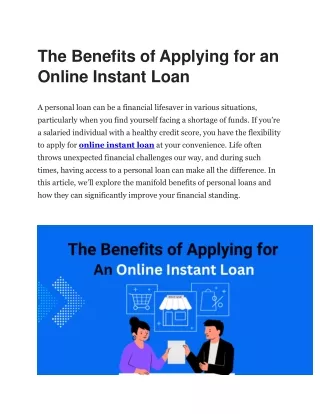 The Benefits of Applying for an Online Instant Loan