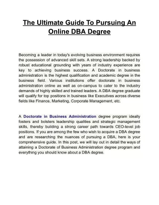 The Complete Guide To Earning A DBA Online