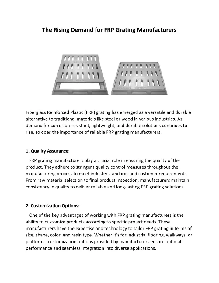 the rising demand for frp grating manufacturers