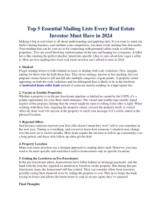 Top 5 Essential Mailing Lists Every Real Estate Investor Must Have in 2024