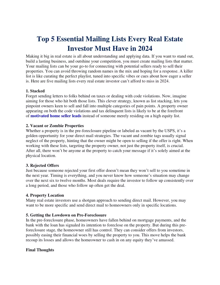 top 5 essential mailing lists every real estate