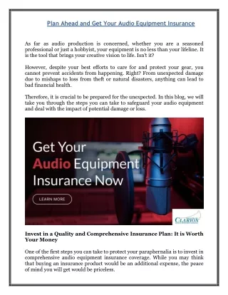 Plan Ahead and Get Your Audio Equipment Insurance