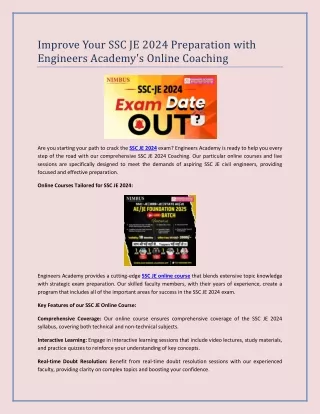 Improve Your SSC JE 2024 Preparation with Engineers Academy's Online Coaching