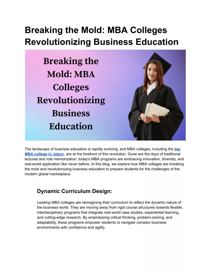 breaking the mold mba colleges revolutionizing