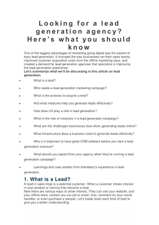 Looking for a lead generation agency