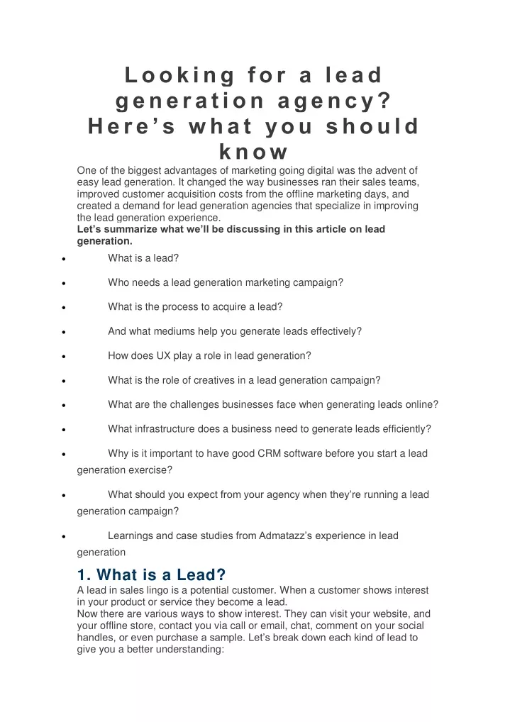 looking for a lead generation agency here s what