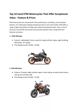 top 10 used ktm motorcycles that offer