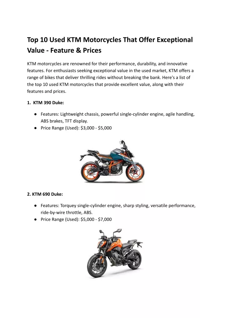 top 10 used ktm motorcycles that offer