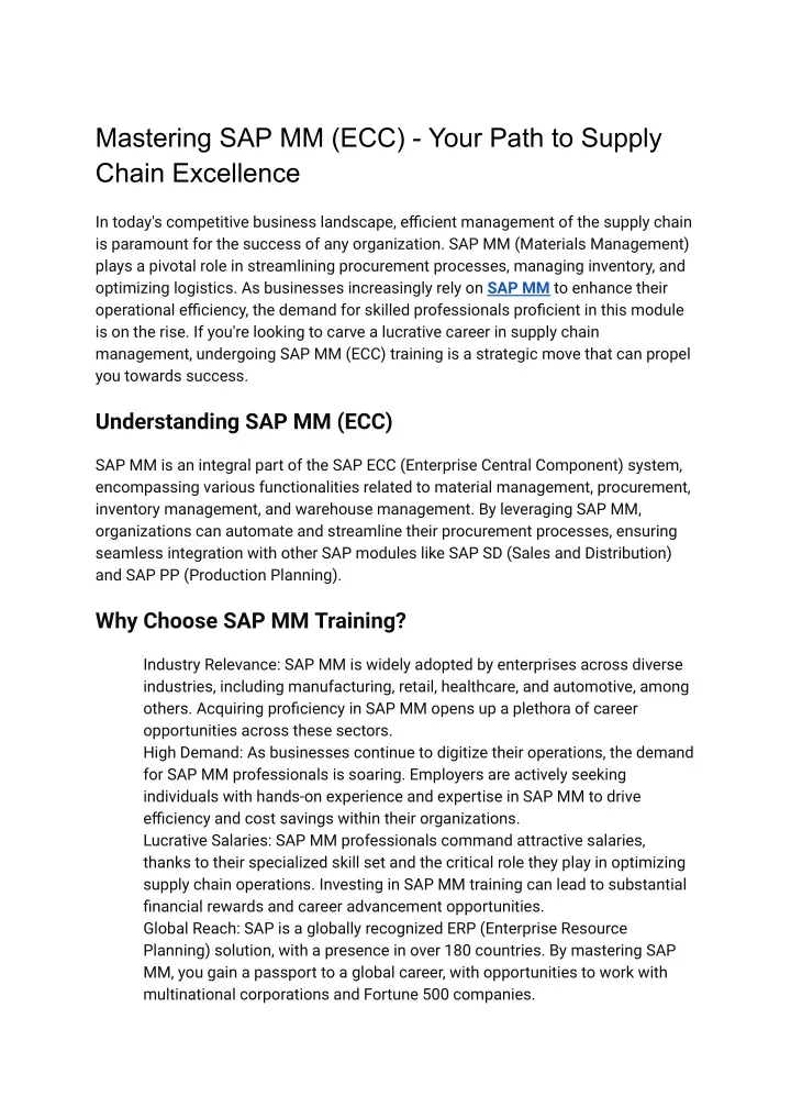 mastering sap mm ecc your path to supply chain
