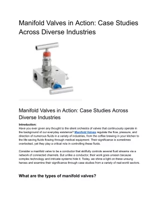 Manifold Valves in Action: Case Studies Across Diverse Industries