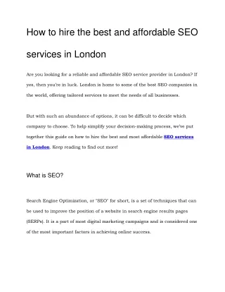 How to hire the best and affordable SEO services in London