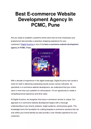 Best E-commerce Website Development Agency in PCMC