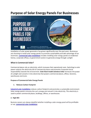 Purpose of Solar Energy Panels For Businesses