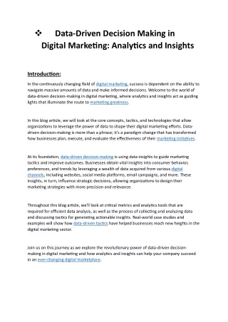 Data Driven Decision Making in Digital Marketing Analytics and Insights blog by digital preeyam