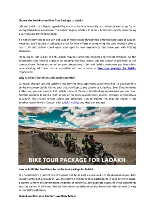 Bike Tour Package for Ladakh
