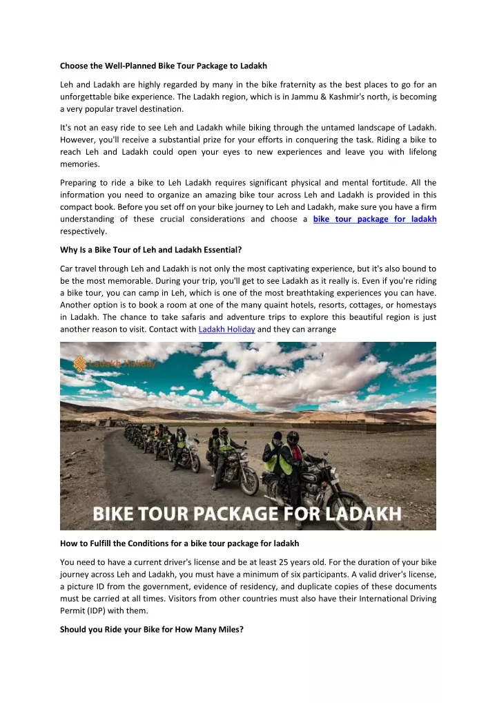 choose the well planned bike tour package