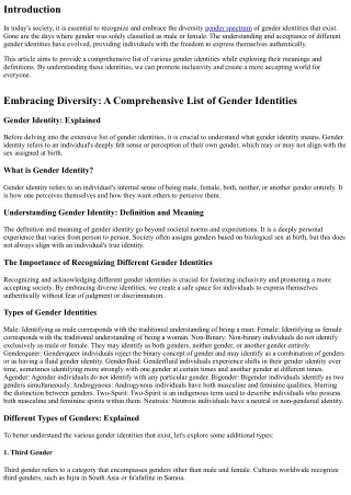 Embracing Diversity: A Comprehensive List of Gender Identities
