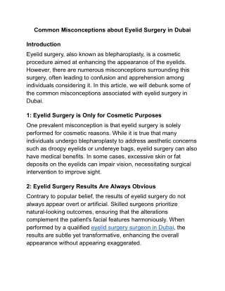 Common Misconceptions about Eyelid Surgery in Dubai