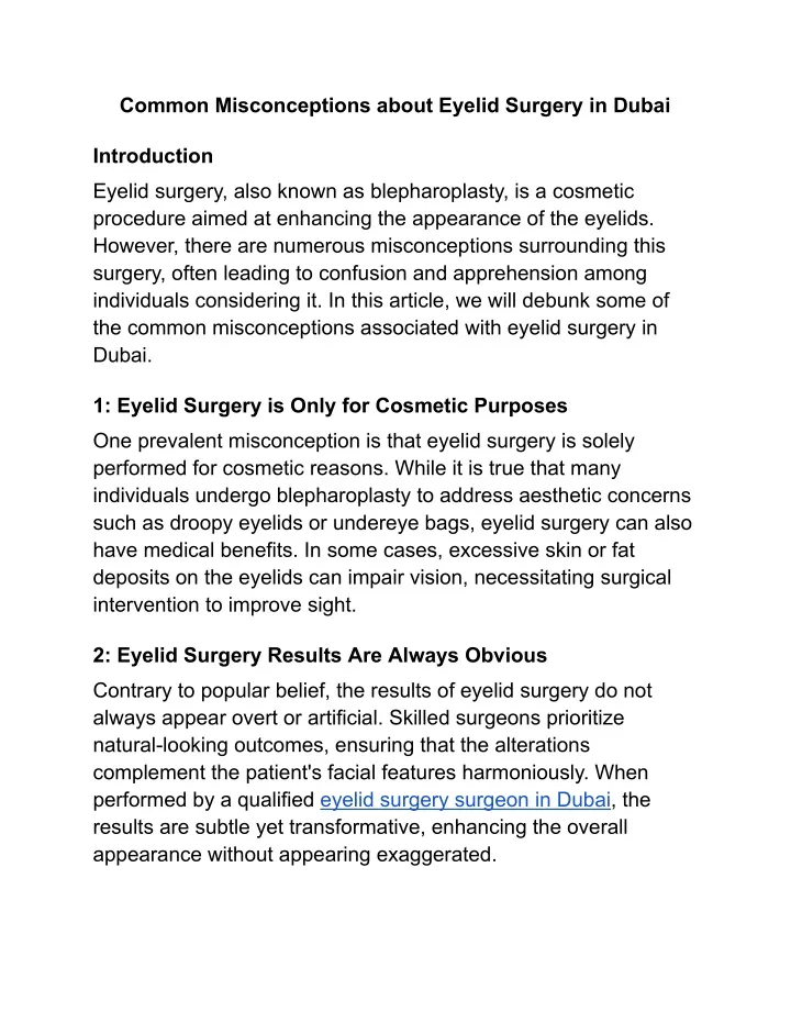 common misconceptions about eyelid surgery