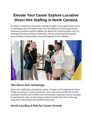 Elevate Your Career Explore Lucrative Direct Hire Staffing in North Carolina